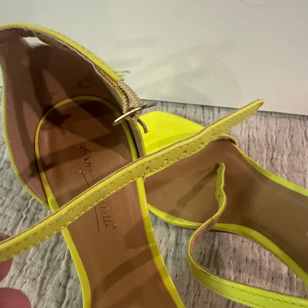 Anne Michelle Bright Yellow Patent Open-Toe Stiletto Sandals